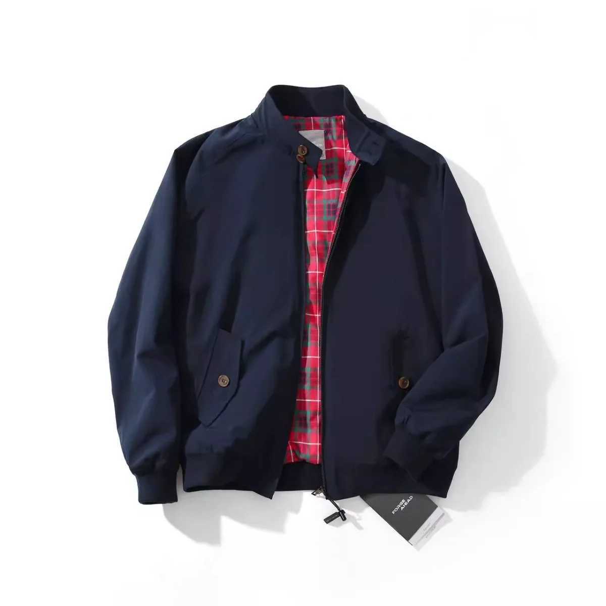 Mens Plaid Lined Zip Up Stand Collar Windproof Casual Bomber Jacket Vintage Style Outerwear for Men Business Daily Wear S261017GL17