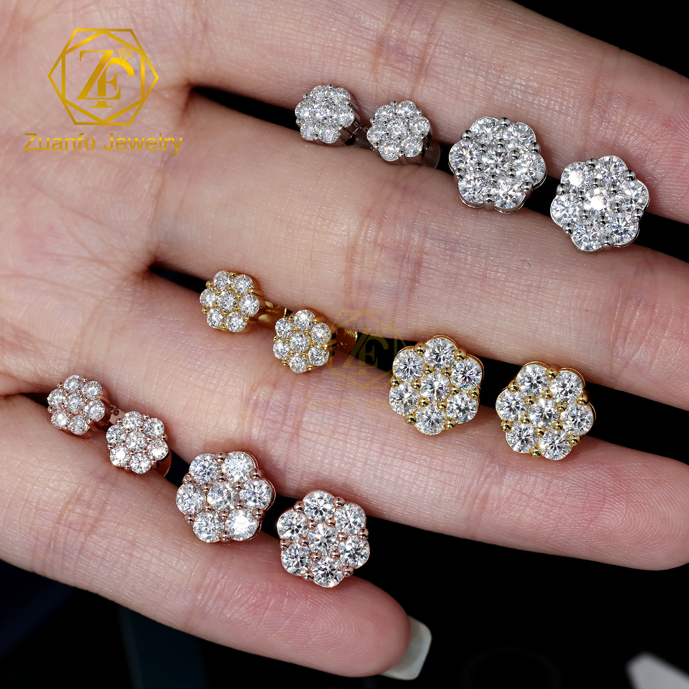 2027Bulk Wholesale Multi Size Cluster Moissanite Flower Stud Earrings 925 Sterling Silver VVS Diamond Luxury Fine Jewelry Men Women