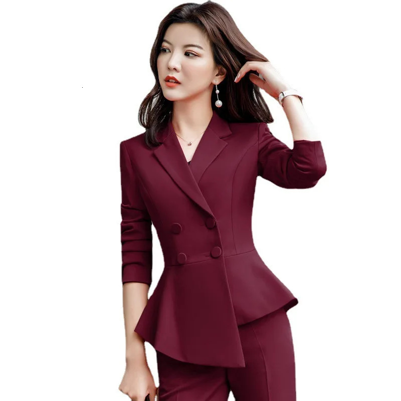 2023 Spring Summer Formal Ladies Double Breaste Blazer And Pants Suits Office Uniform 2XL Size Jacket Business Work Wear 261015