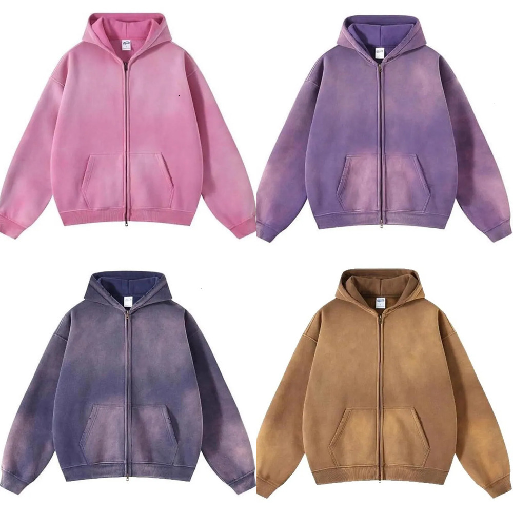 Designer Hoodie Men Zip Up Hoodie High Street Spray dyed Washed Hoodies For Men Distressed Vintage Style Men Women Clothing