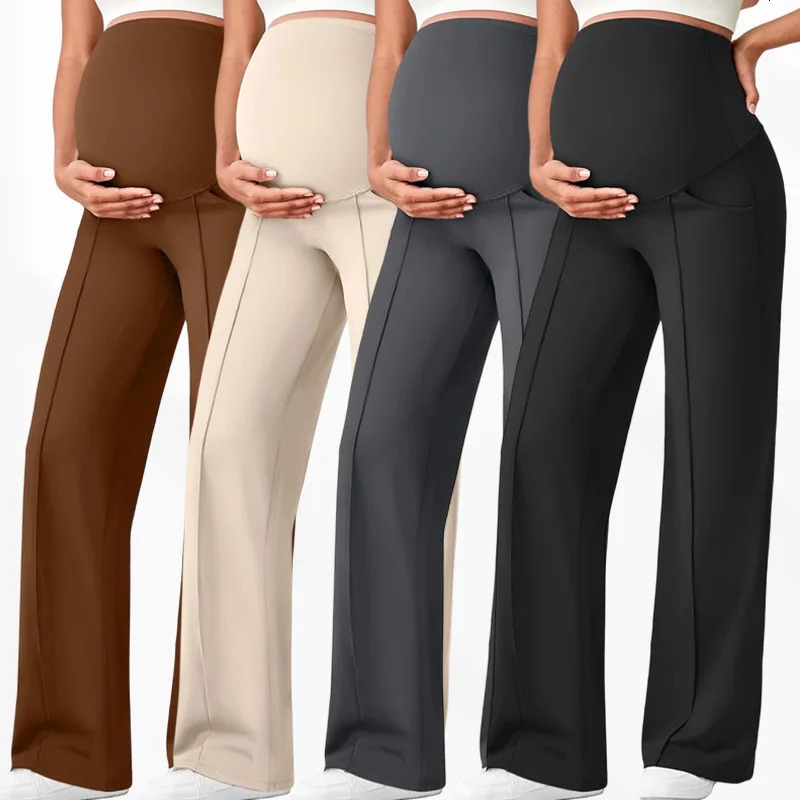 Plus Size Maternity Straight Pants 2026 Autumn Winter High Waist Pregnant Women Wide-leg Pants Outer Wear Premama Loose Trousers 261015