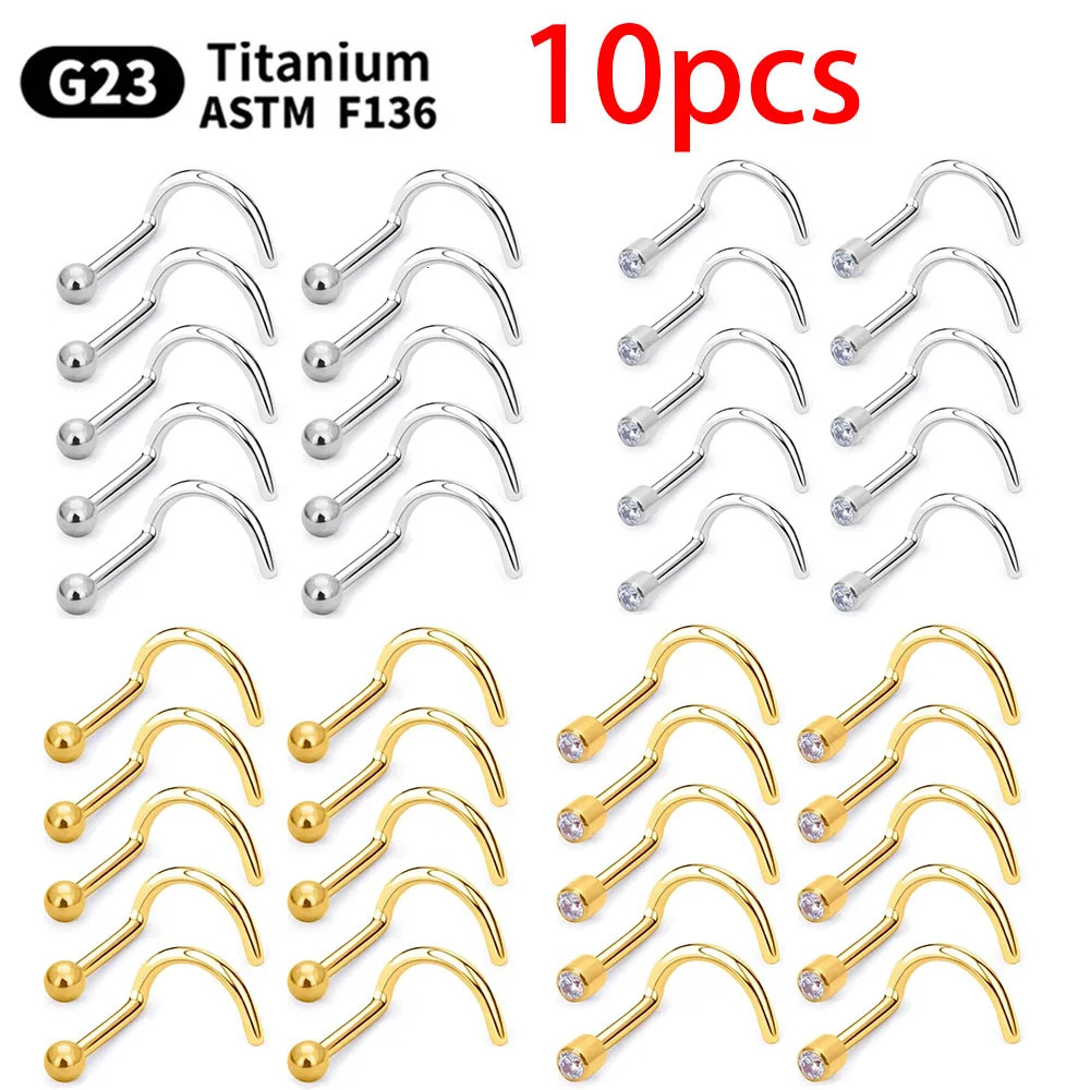 10pcs ASTM 36 Piercing L Shape Nose Studs Rings Wholesale Screw Curve Nostril Piercings Jewelry Body Cartilage Ear 261008