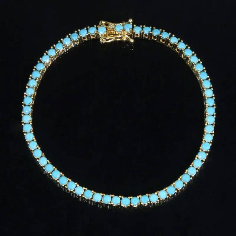 ve Charm Bracelet Fashion Turquoises Bracelets For Women Girl Simple Classic 3Mm Blue Stone decorative Tennis Bangle Trendy Jewelry Fas z002