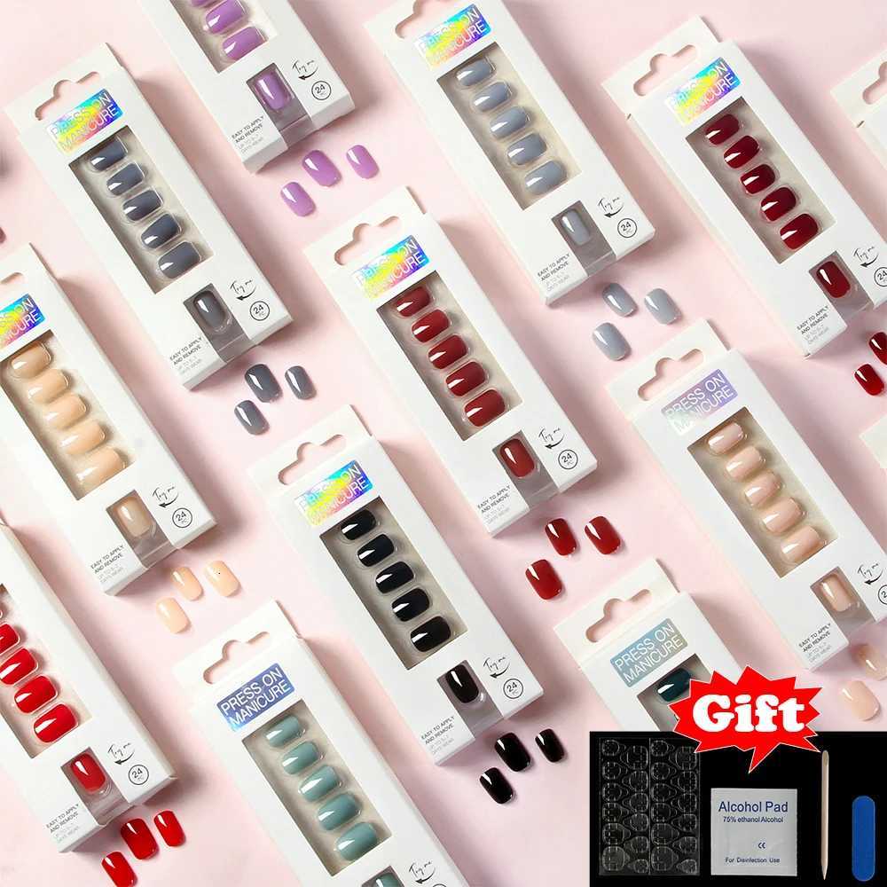 False Nails VITAGWX 24 Pcs False Nails Set Solid Color Press on Nails Short Artificial Reusable Nails Art Full Cover Stick on Nail Tips Q261017