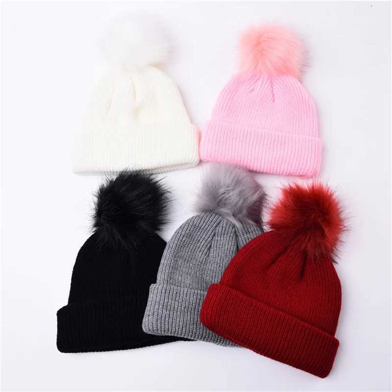 Beanie/Skull Caps Solid Color Keep Warm Unisex Crimping Child Beanie Hat Elasticity Autumn Winter Outdoor Pompom Hat Winter Cap Q261017