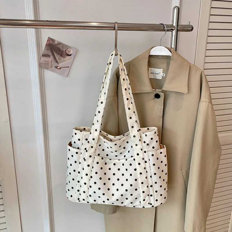 Designer Korean Vintage Polka Dot Totes Tote Bag For Wen Large Capacity Single Shoder Handbag Casual Daily School Cmute Shoder Bag J261016