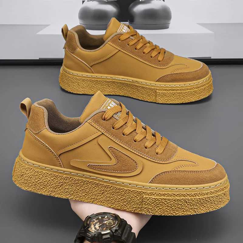 Casual Shoes Fashion Leather Sneakers Men's Flat Breathable Vulcanized Shoes Outdoor Leisure Wear-resistant Platform Shoes Zapatillas Hombre H2