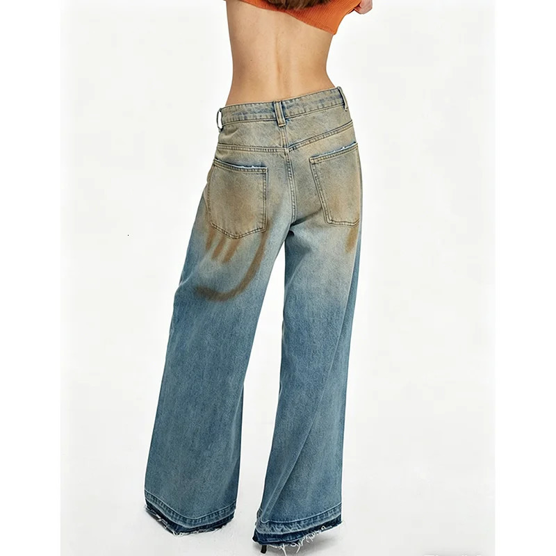 Womens HighWaist WideLeg Jeans Loose Casual Style American Vintage Dirty Look Trendy Streetwear Long Straight Pants 261017
