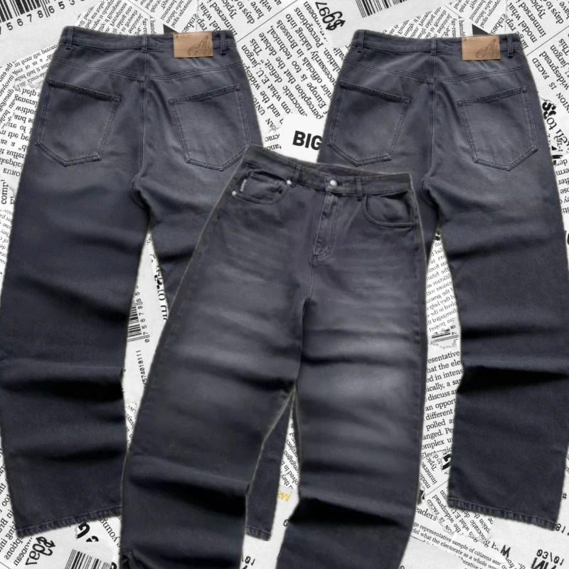 European American autumn and winter mens casual pants hiphop gold coin jeans Y2K retro gothic trend zipper embroidery pattern 261016