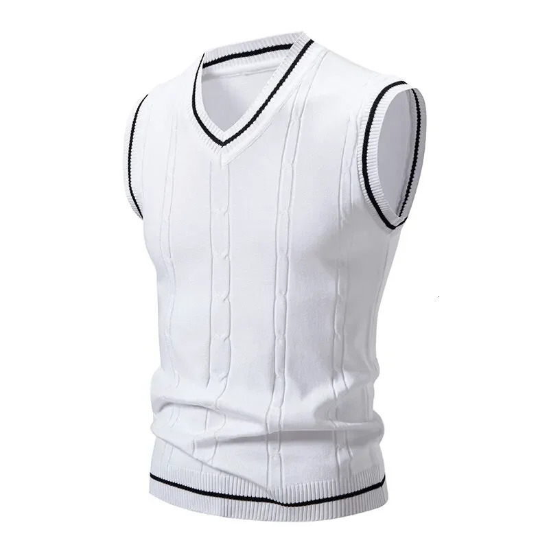 Autumn Men's V Neck Knit Vests Slim Fit Knitted Sleeveless Pullovers Fashion Pullover Smart Casual Sweater Vest Male Knitwear 261015