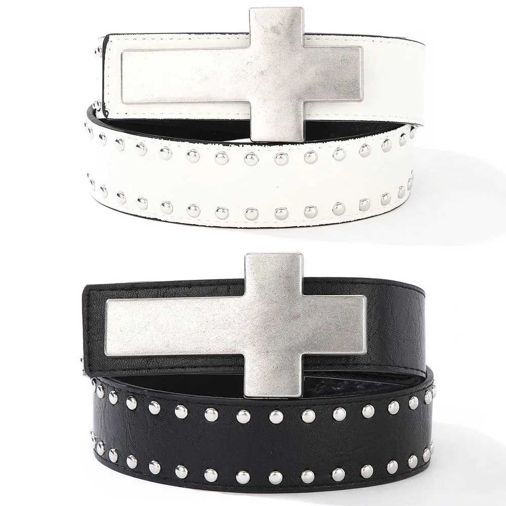 Punk style Rivet Belt PU Leather Cross Buckle Jeans Belts For Women Men Cool Waistband Y2K Cool Girls Street Hip Hop Waist Belts S261017A0QA