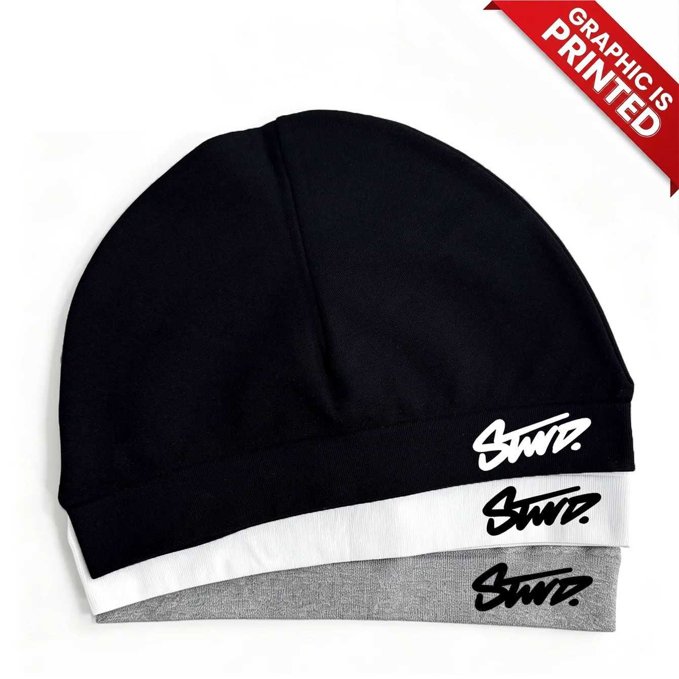 STWD Letter Printed Thin Elastic Beanie Hat Lightweight Soft Skull Cap Outdoor Cycling Running Sports Headwear S261017HT71