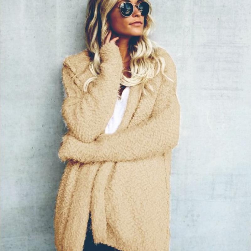 Cardigan à capuche ouvert sur le devant pour femme, couleur unie, ample, chaud, manches longues, décontracté, vêtements d'extérieur, automne hive