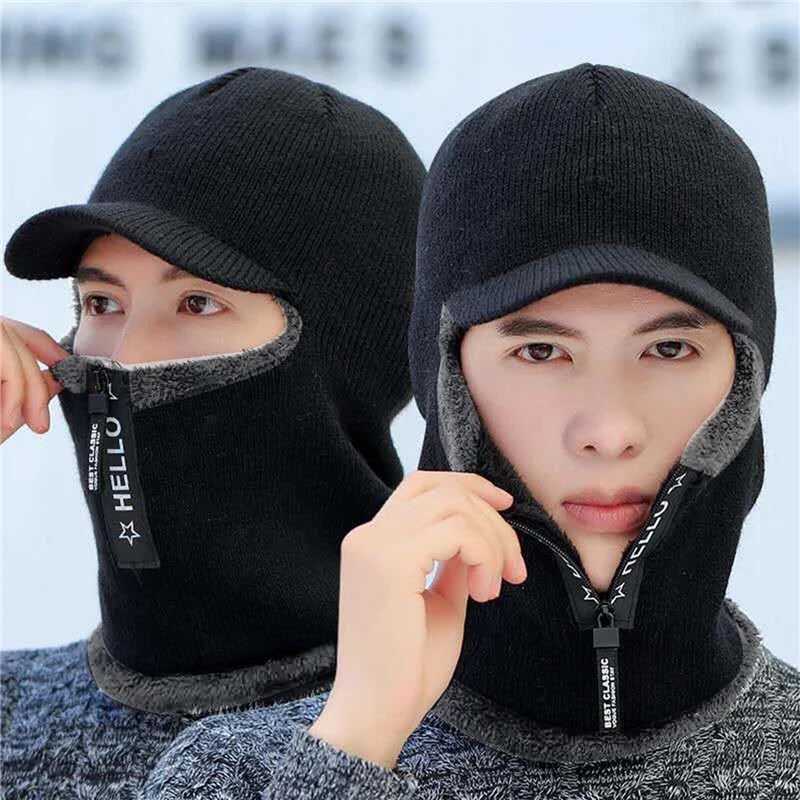 New Men Winter Warm Wool Hat Outdoor Ear Protection Hats Warm Thick Bicycle Knitted Capd Scarf Windproof Visors Cap S26101769I0