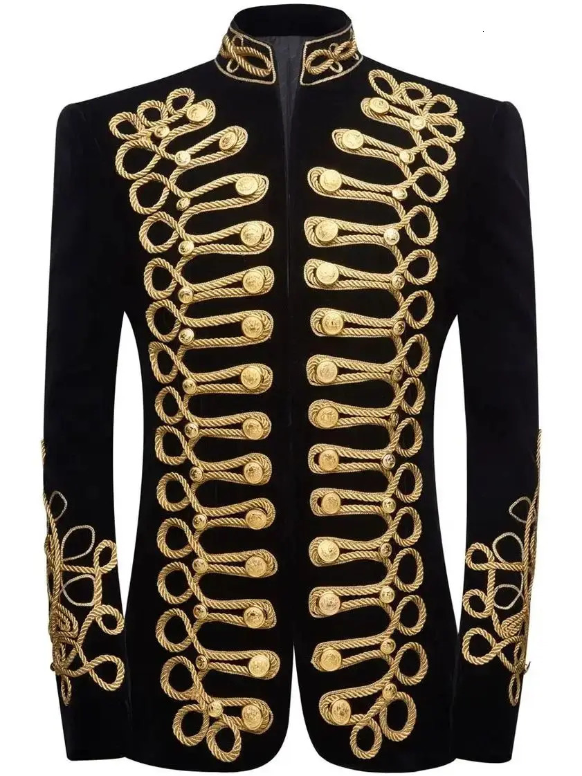 Mens Black Gold Embroidery Velvet Suit Blazer Party Banquet Stage Clothes Singers Men Stage Show Handmake blazer masculino 261015