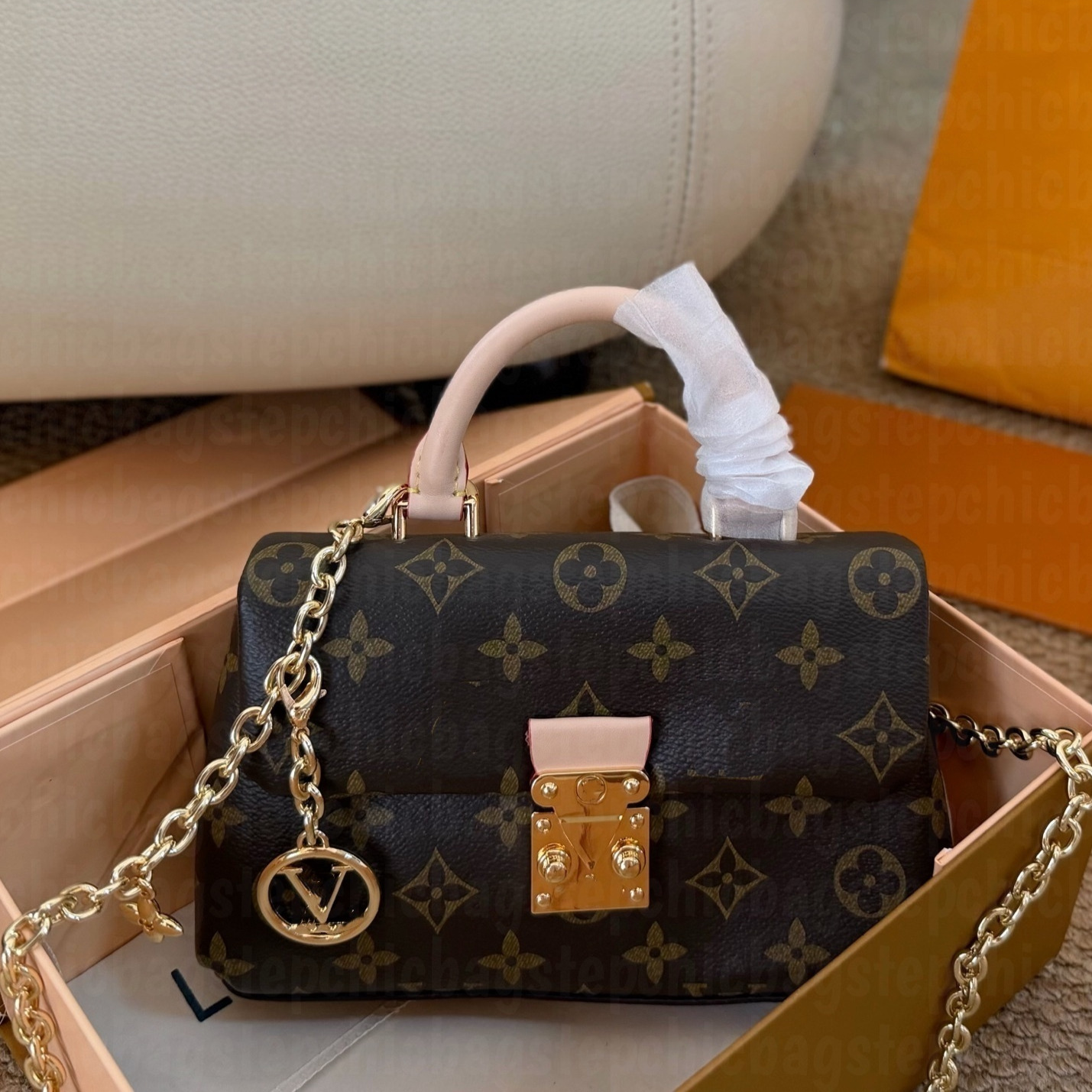 Designer Bag Brown Monogram Nano Madeleinesy Flap Handbag For Women Gold S Lock Bag Top Handle Chain Decor Adjustable Strap Crossbody Shoulder Purse