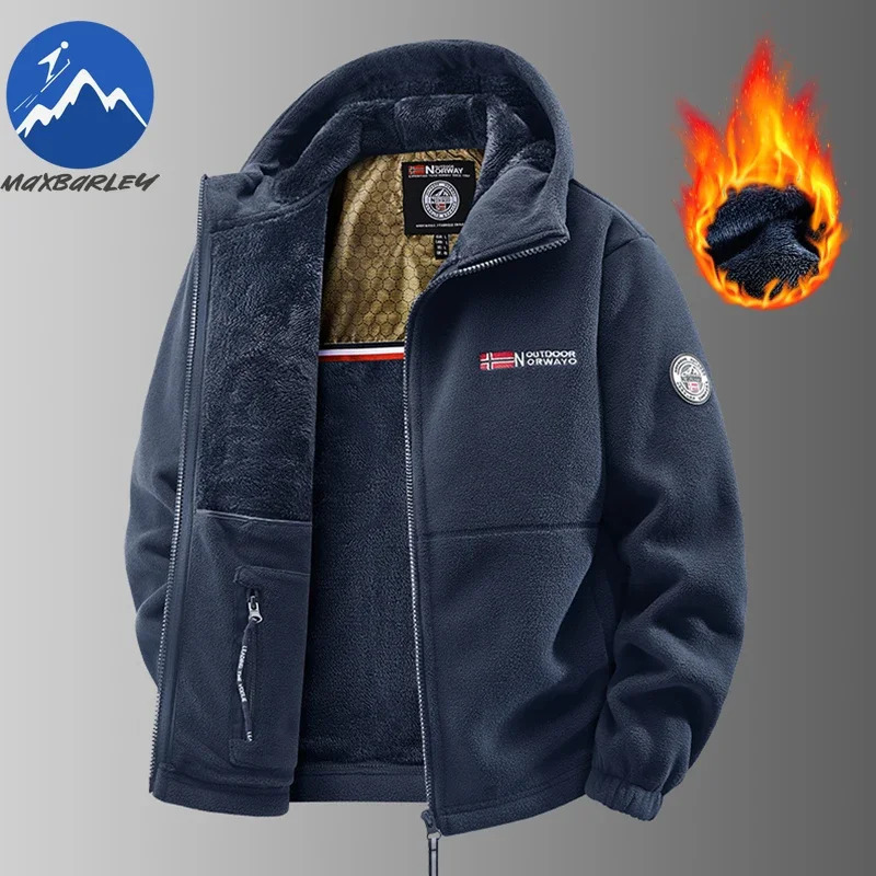 Selling Mens Autumn and Winter Hooded Norwegian Fleece Jacket Outdoor Couple Plus Thick Warm 261016