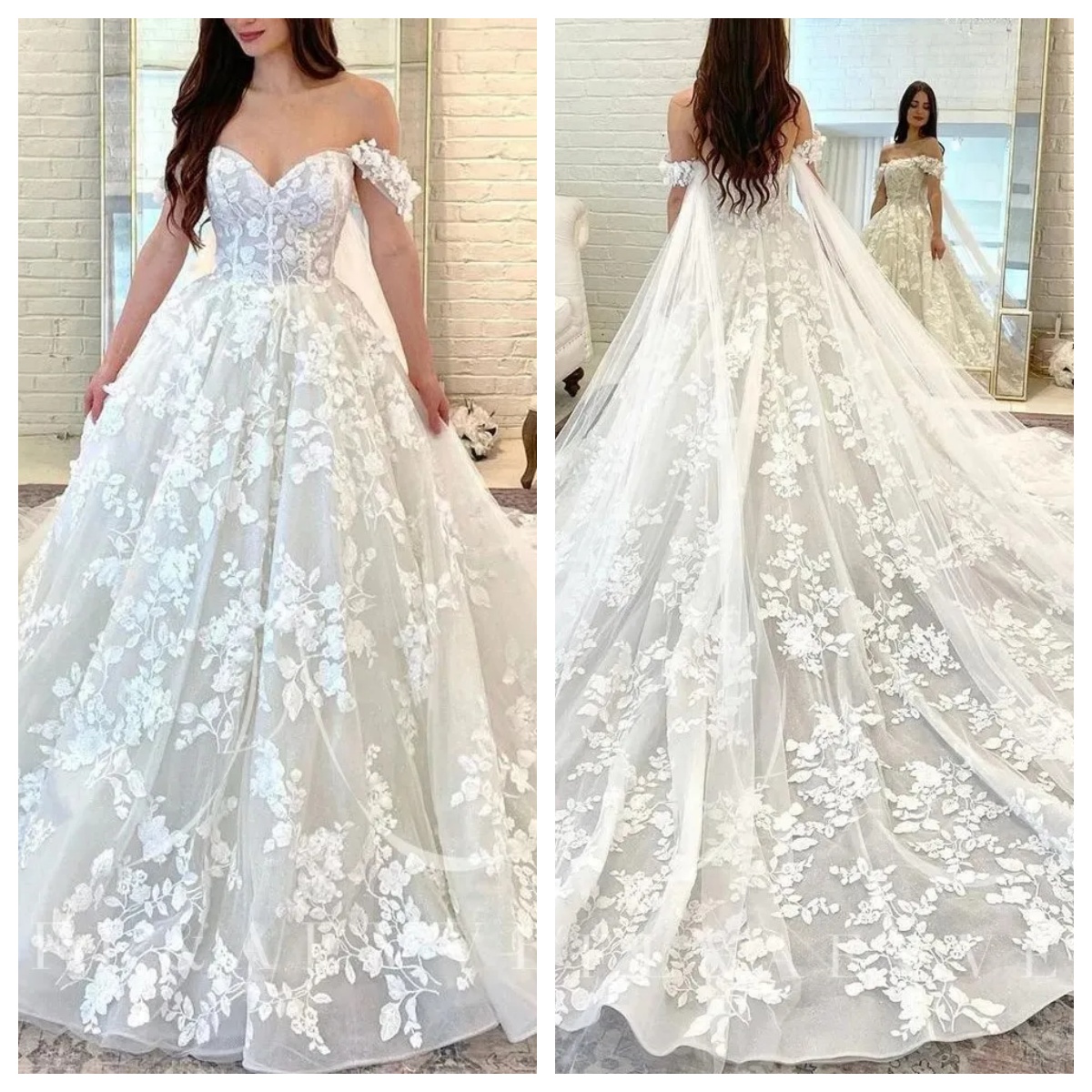 Romantic A Line Wedding Dresses Sweetheart Off the Shoulder 3D Flowers Lace Apppliques Tulle Ball Gown Church Bridal Bride Gowns Robe De Mariee Vest