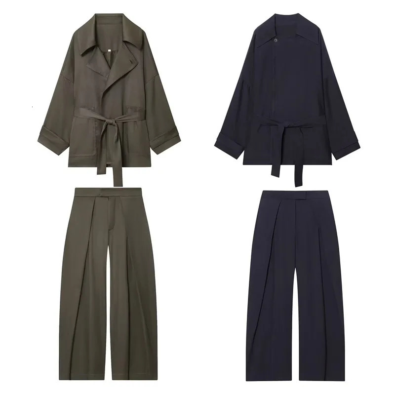 SuperAen Turn Down Collar Loose Top Jacket Fashion Women Autumn Two-piece Sets 261015