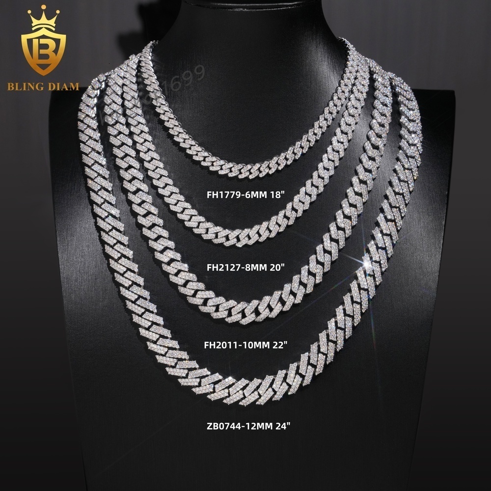 Iced Out VVS Moissanite Cuban Link Chain Necklace Bracelet 6mm 8mm 10mm 12mm 925 Silver Pass Diamond Test Hip Hop GRA