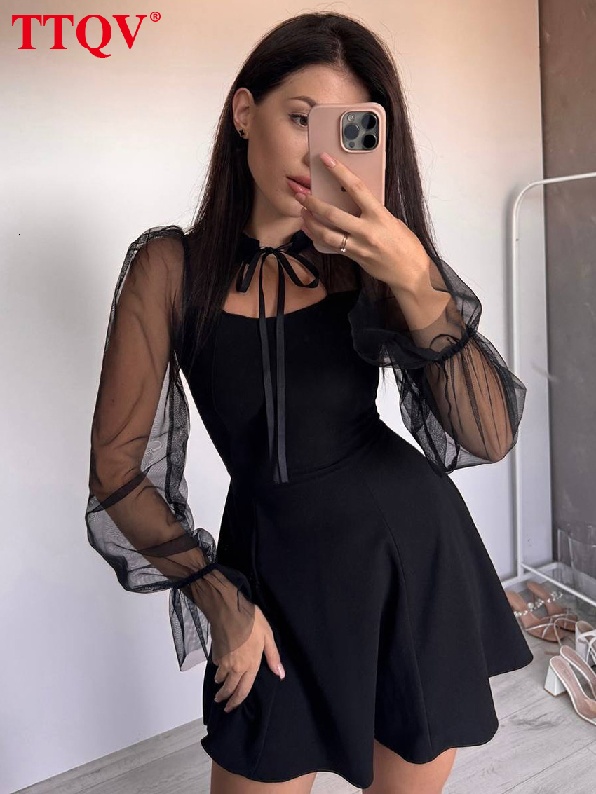 Fashion Slim Black Women 2026 Bodycon O-Neck Long Sleeve Mini Dresses Elegant Classic Solid Female Dress Streetwear