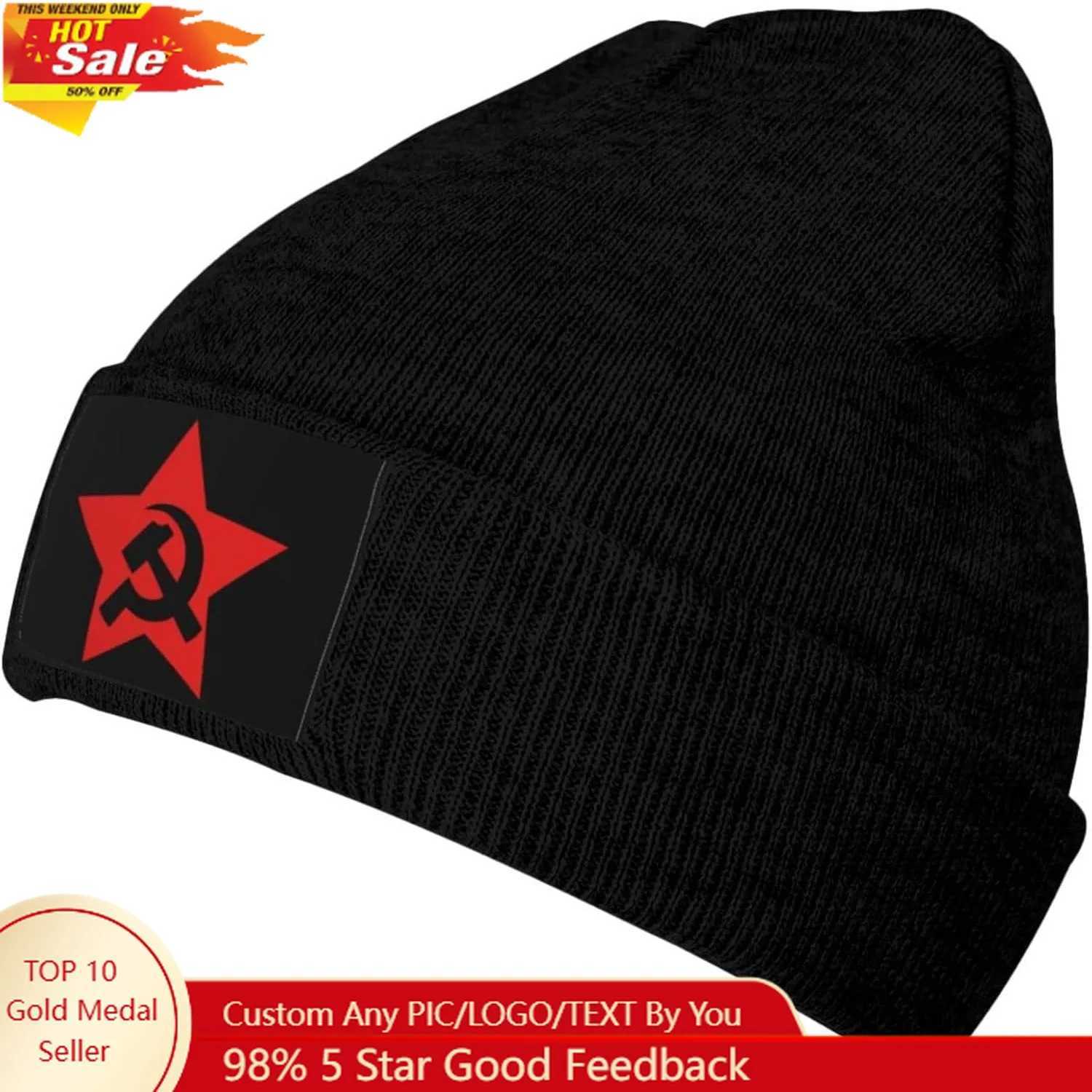 Beanie/Skull Caps Communist USSR Hammer Sickle and Star Knit Beanie Winter Hats for Men and Women Knitted Cuffed Skull CapT261017