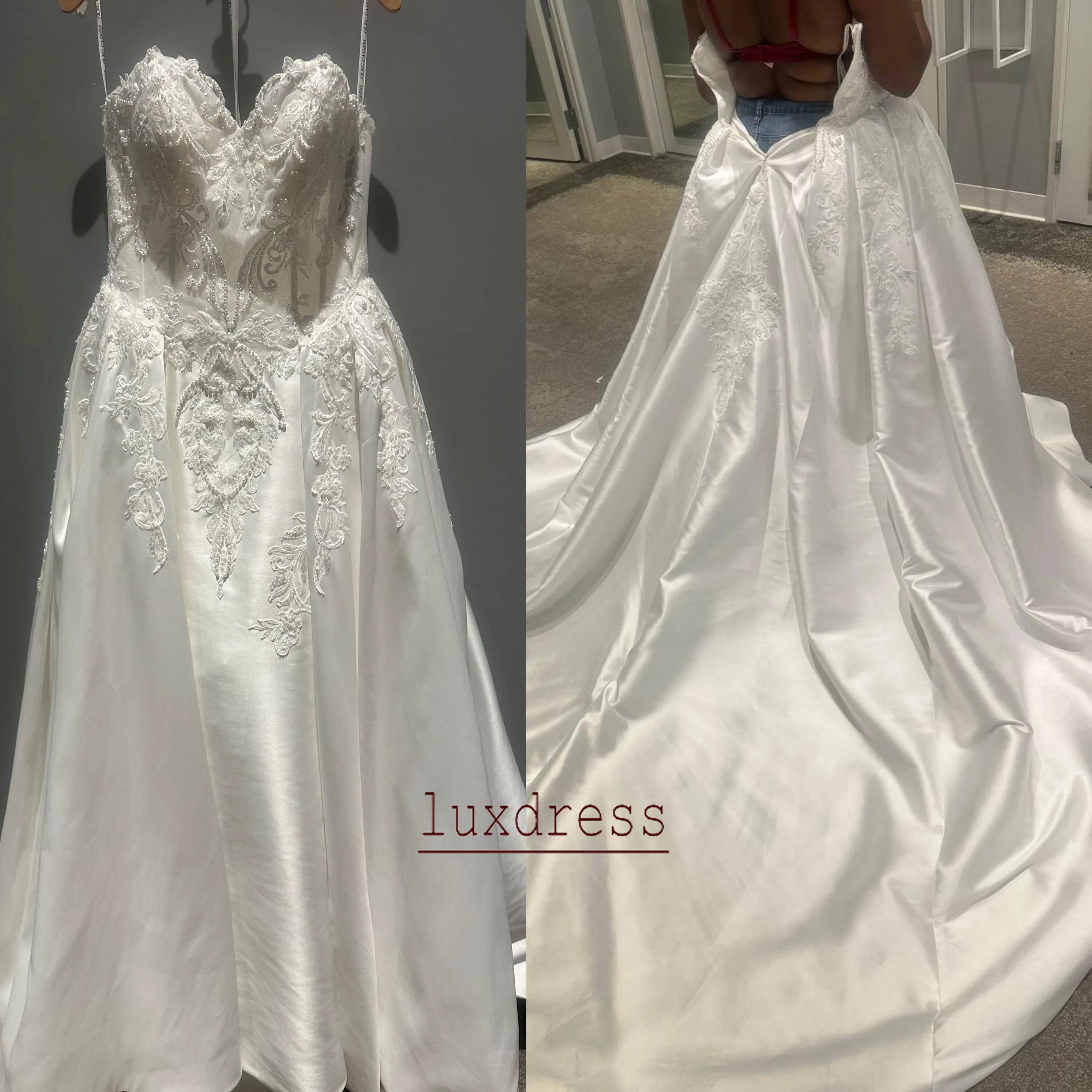 Ivory White A line Wedding Dresses Sweetheart Appliques Beaded Satin With A Petticoat Vintage Elegant Charming Bridal Gowns