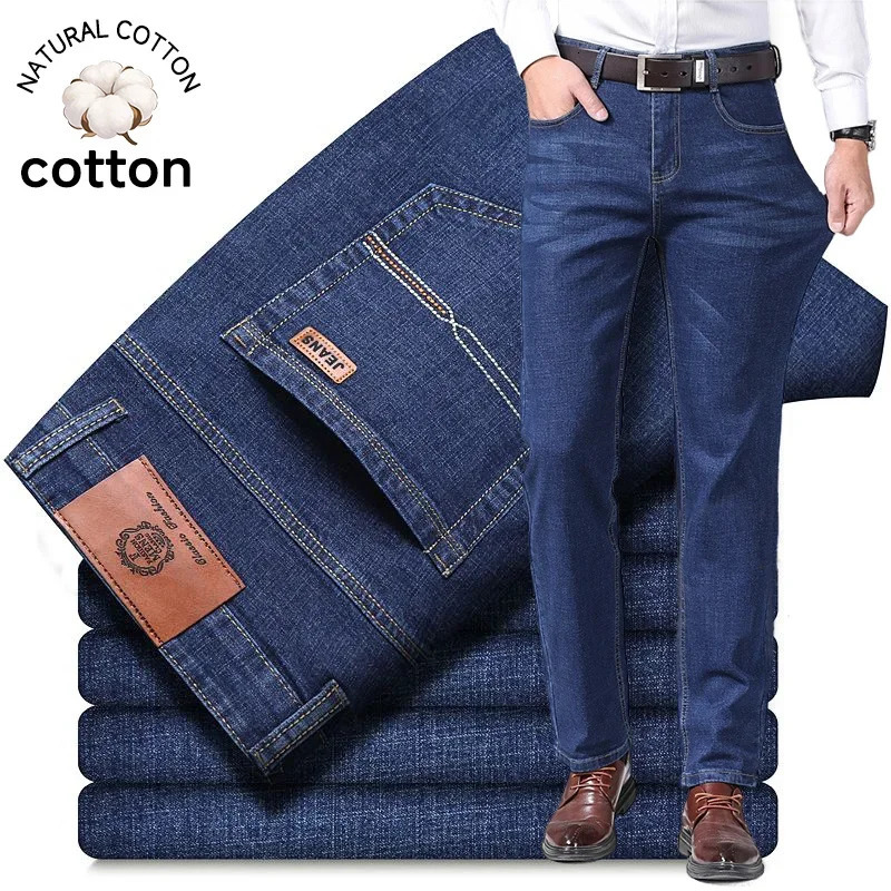 Autumn Winter Stretch Mens Jeans Business Classic Work Denim Pants Straight Thick Cotton Trousers Male Plus Size 2840 261016