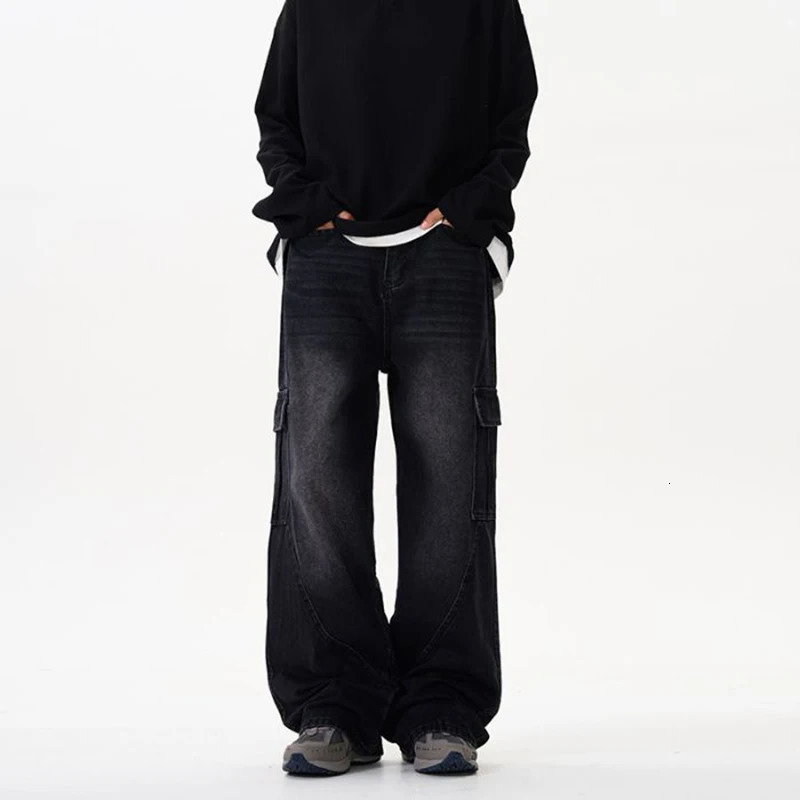 Fashion Men American Style Vintage Denim Pants Male Classic Loose Wide Leg Cargo Pants Daily Comfortable Versatile Jeans 261016