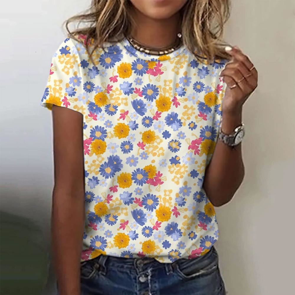 2026 Summer New European And American E-Commerce Round-Neck Short-Sleeve Women's T-Shirt With 3D Floral Print, Casual Top Free Shipping