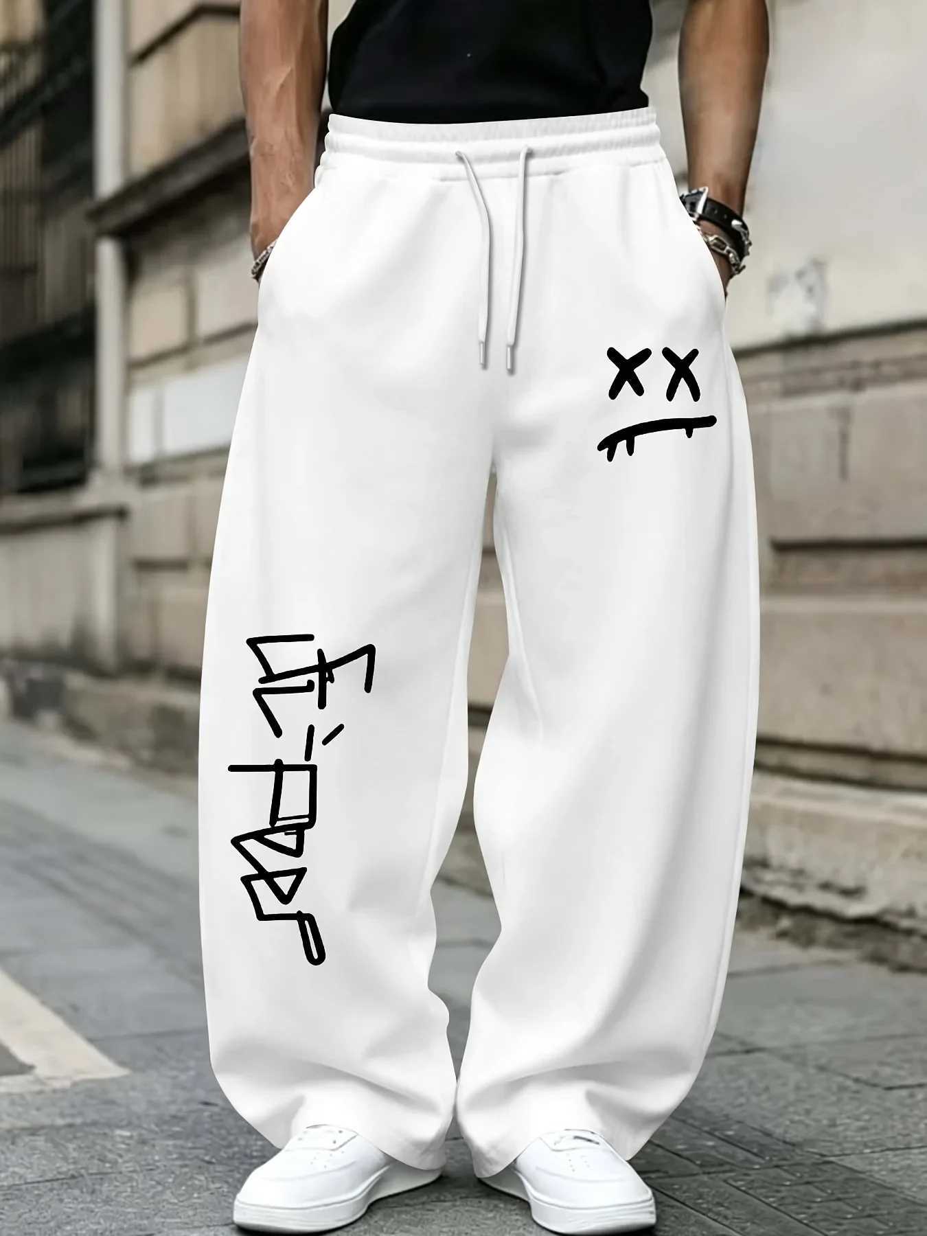 Men's Solid Color Sanitary Winter Pants 2026 Drawstring Waist Straight Wide Leg Loose Fit with Pockets Versatile Sports Trousers S261016E6P0
