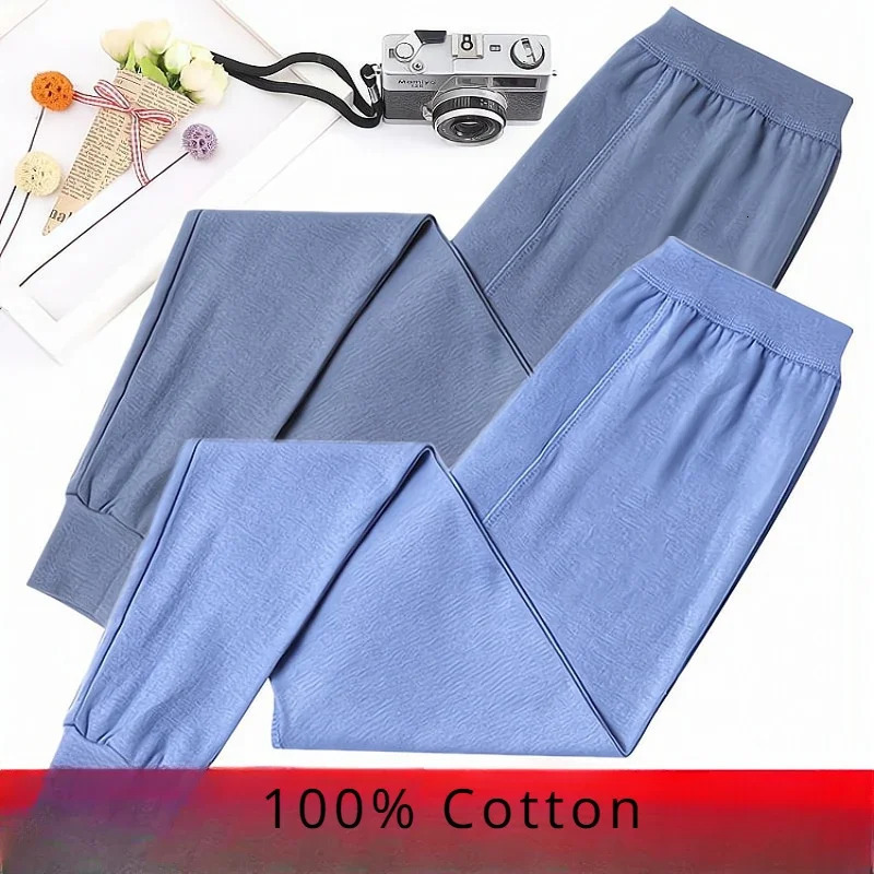 100% Cotton Thermal Underwear Bottoms Autumn Men's Pure Cotton Warm Pants High Waist Warm Loose Pants Knitted Pants 261014