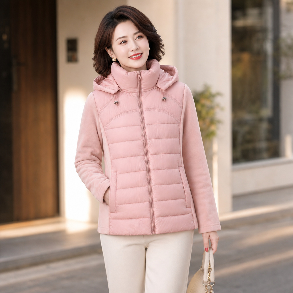 Women Autumn Winter Hooded Cotton Jacket Fleece Lined Zipper Lightweight Warm Slimming Versatile Outerwear For Adult Women Daily Street And Casual O