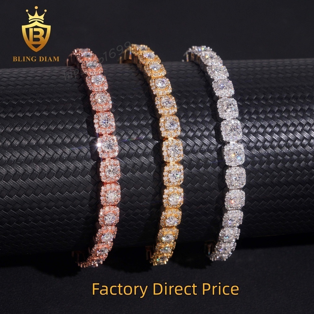 Wholesale 925 Sterling Silver 6MM Moissanite Tennis Bracelet Square Shape Iced Out Fine Jewelry for Men Women Pass Diamond Test