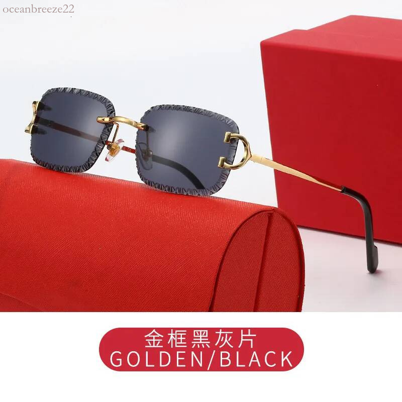 Mens Designer Rimless Square Carterly Sunglasses Metal Frame C Logo Accents Multi Color Lens UV400 Protection Retro Luxury Cartery Glasses for Women