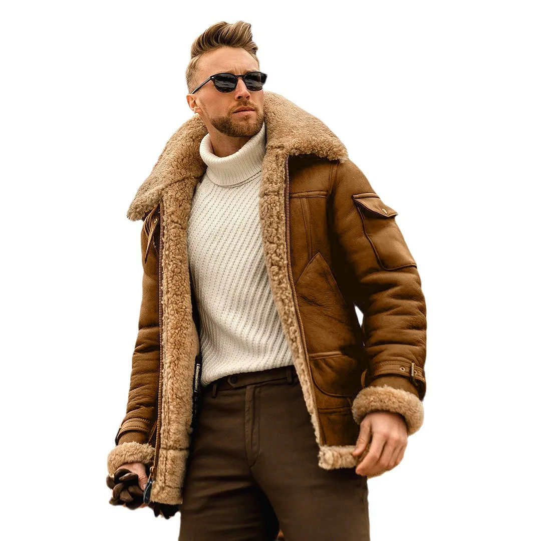 Men's Thickened Fur Collar Windproof Pu Leather Coat Male Leather Jacket Men's Winter Motorcycle Clothes Leanther Jacket 261012