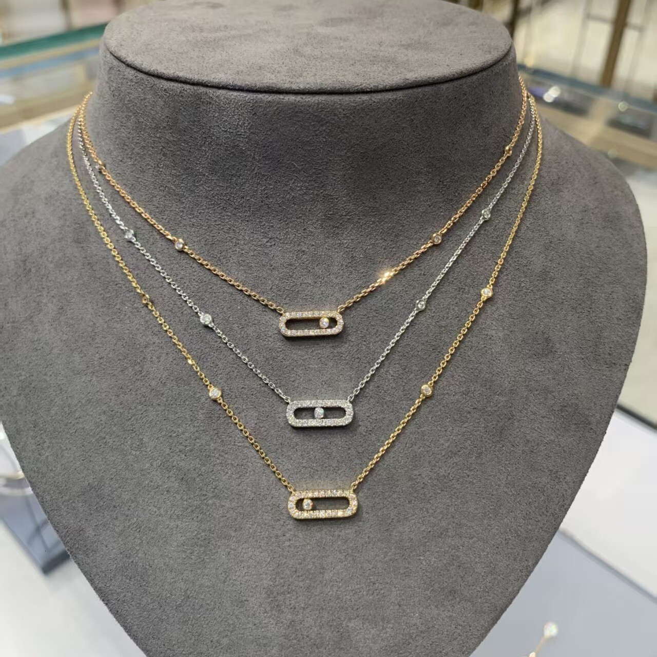 M necklace Foreign Trade Jewelry Meijia Simple Fashion Small Single Sliding Necklace for Women 18K Gold Plated Niche Design Diamond Pendant