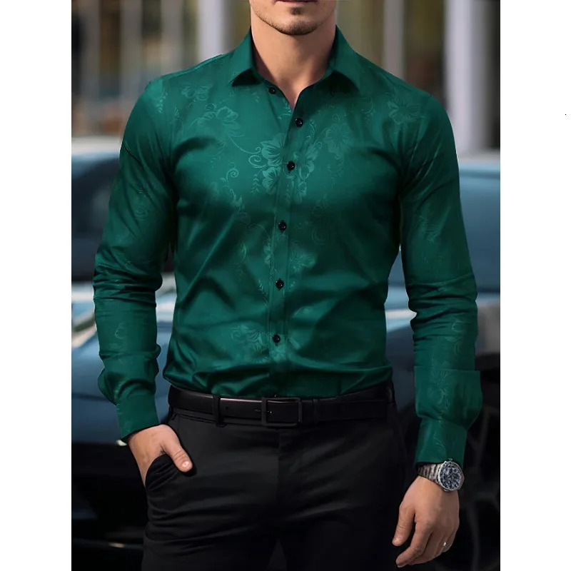 Men Shirts Fashion Printed Men's Long Sleeve Four Season Casual Streetwear Male Elastic Shirt 261015