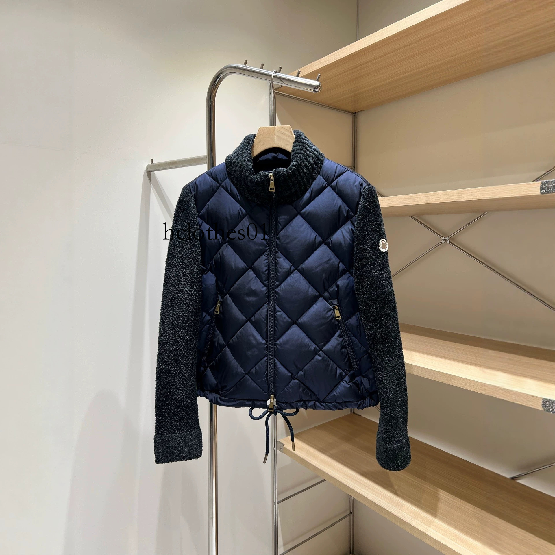 Cross-border authentic version in stock: M brand's new women's stand-up collar, patchwork, zippered down jacket, fashionable and versatile