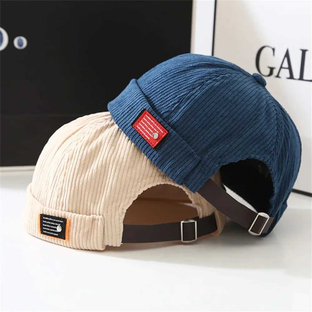 Beanie/Skull Caps Unisex Vintage Corduroy Beanie Hats for Men Women Streetwear Hip Hop Brimless Caps Retro Beanie Docker Caps Adjustable Dome HatsT2