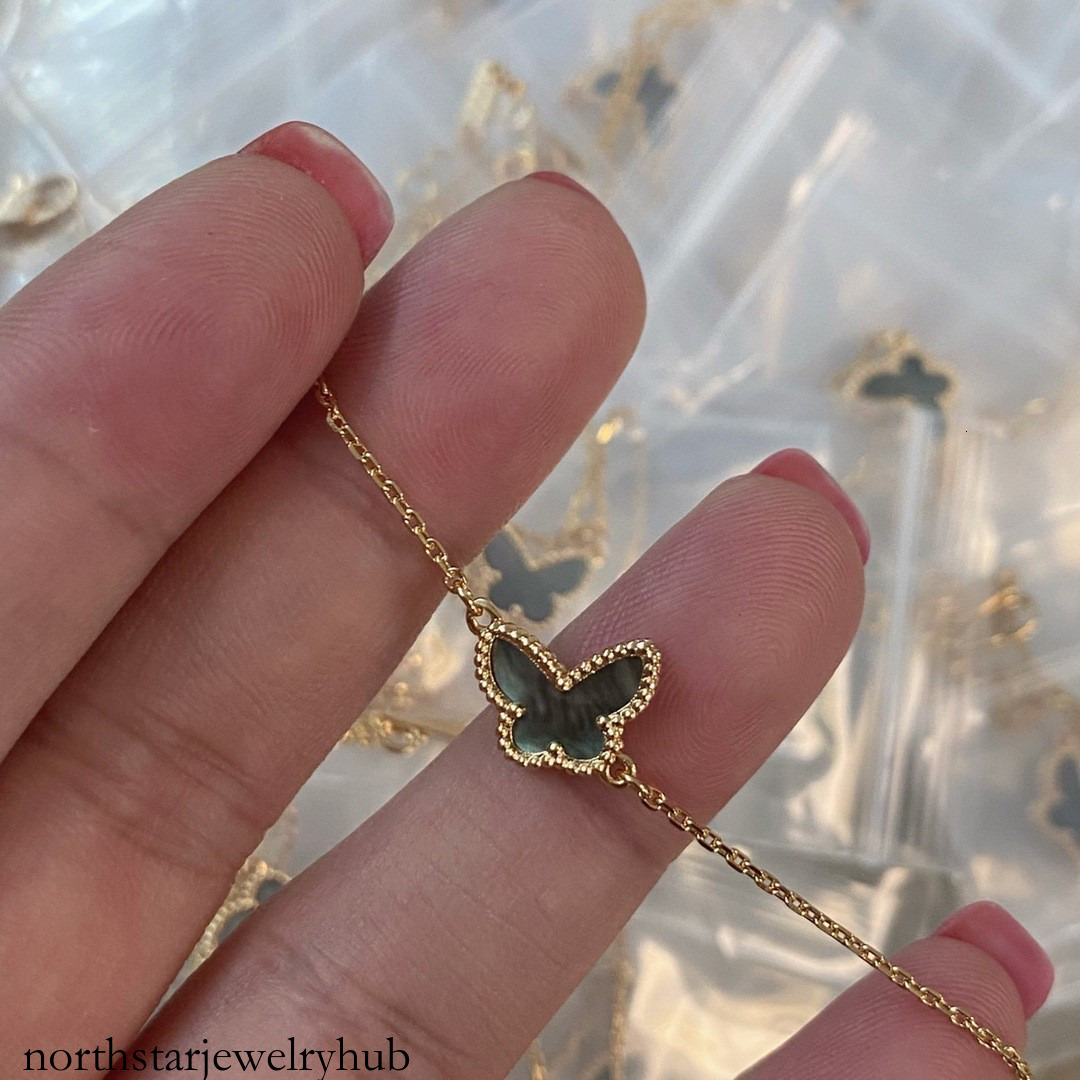 Designer Jewelry vanly 925 sterling silver mini bracelet plated with 18K gold, white mother-of-pearl, turquoise, CNC small butterfly