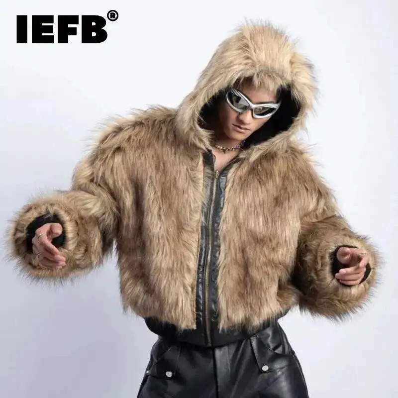 IEFB American Style Men's Padded Jackets PU Leather Reversible Faux Fur Fleece Thickened Solid Color Loose Male Coats 9W161 260924