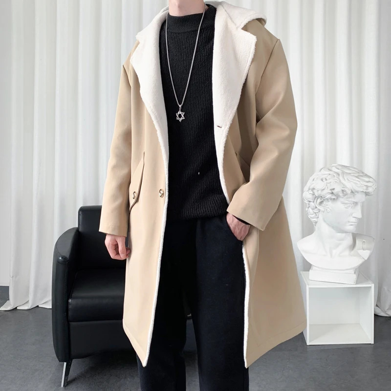 2026 Mens Windbreaker Long Fleece Trench Coat Harajuku Mid-Length Casual Hip Hop Hooded Outwear Streetwear Overcoats 261015