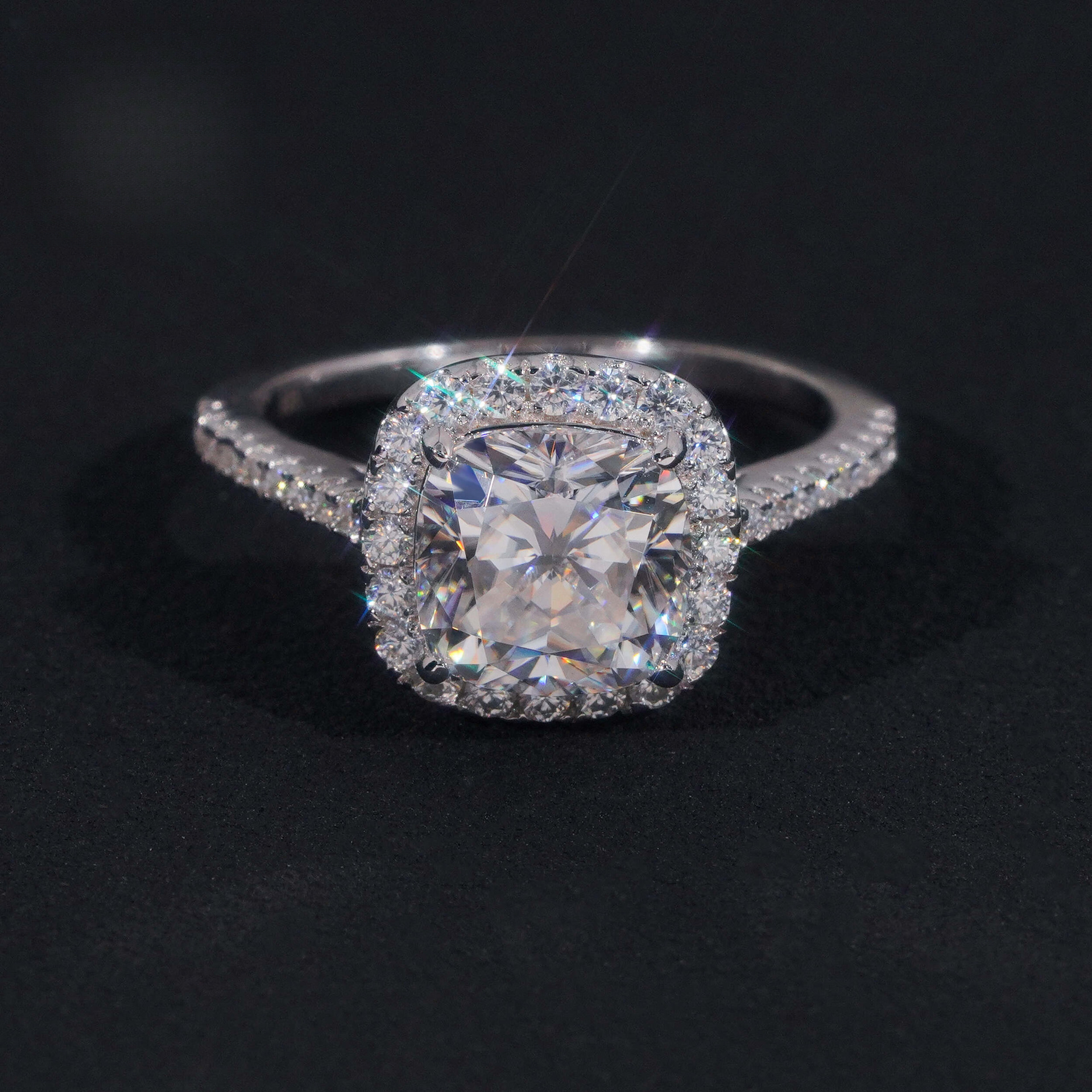Factory S925 Sterling Silver 2CT Pillow-Shaped Moissanite Engagement Ring, for Women