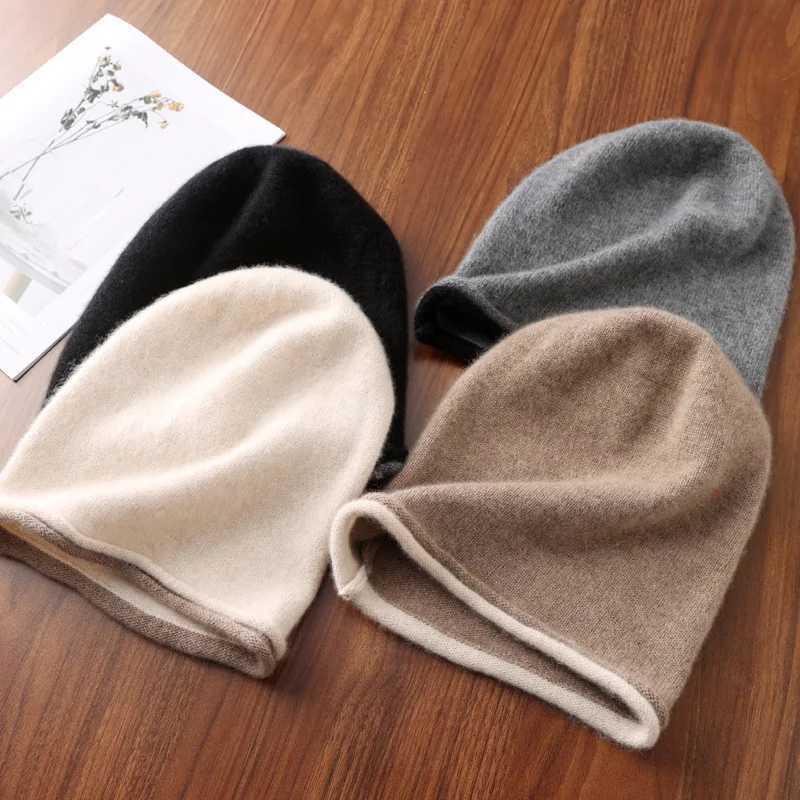 Beanie/Skull Caps 2025 New Women's Soft Warm Bean Hat Winter Hat Regardless of Gender 100% Merino Wool Knitted Fashion Outdoor Curly-brimmed Ha