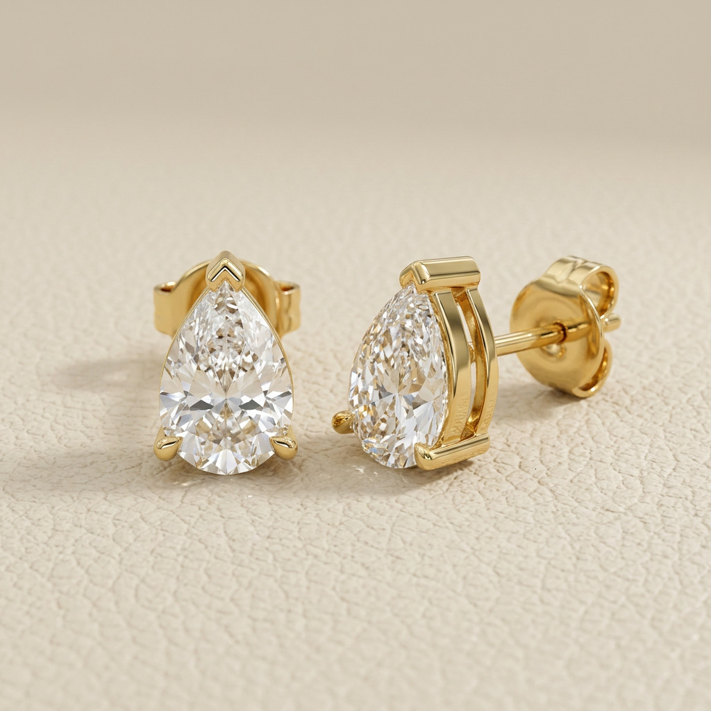 3.1CTW Pear Cut Solitaire Stud Earrings Lab Diamond 10K Solid Gold IGI Certified VVS CVD/HPHT DEF Color Ready to Ship Jewelry