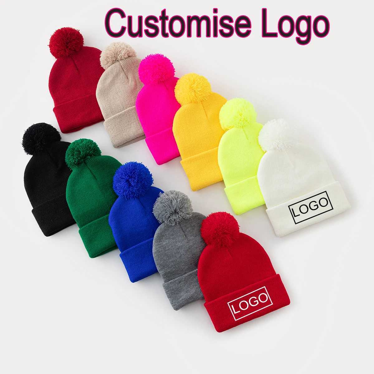 Beanie/Skull Caps Custom Print Embroidery Korean Style Thick Knit Pom Beanie Cap Men Women Autumn Winter Warm Trendy Pullover Skull CapT261017