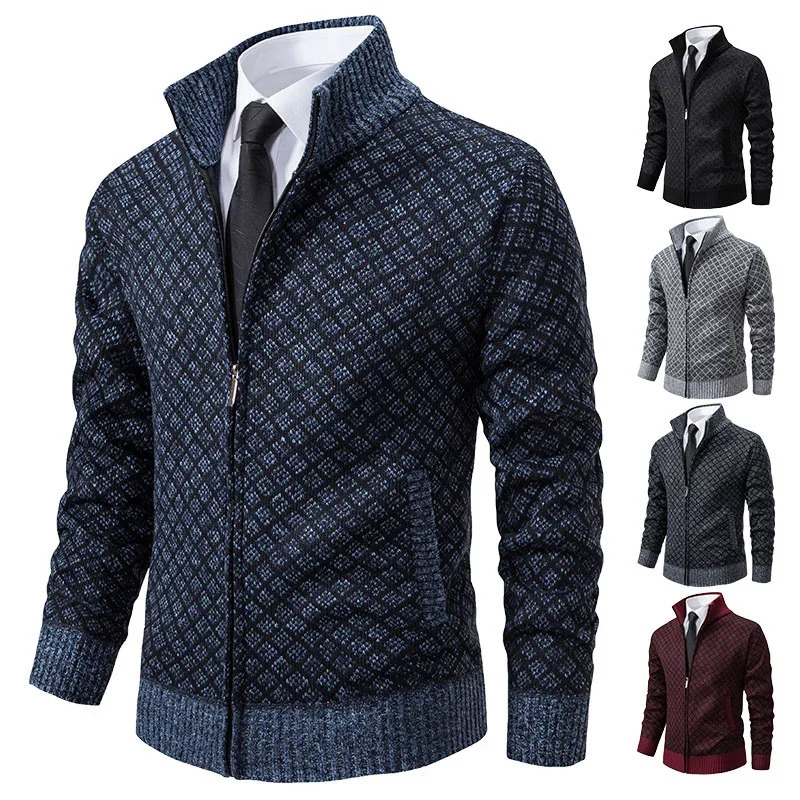 2026 Mens Casual High Collar Long Sleeve Knitted Top with Velvet Warmth for Autumn and Winter Fashion Multi Functional Jacket 261016