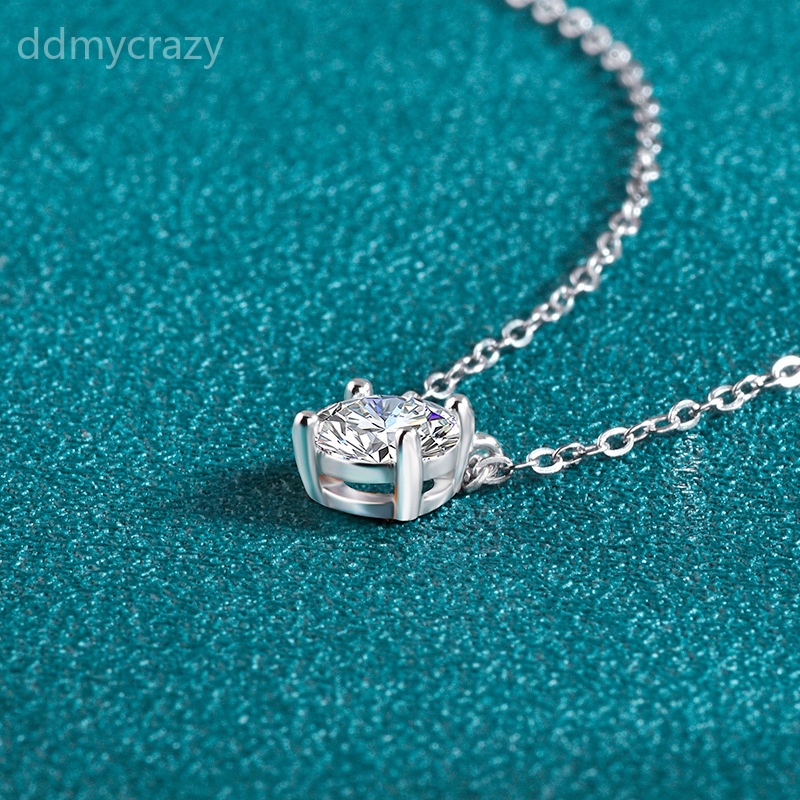 S925 Sterling Silver Moissanite Necklace Solitaire Pendant Round Cut Gemstone Jewelry