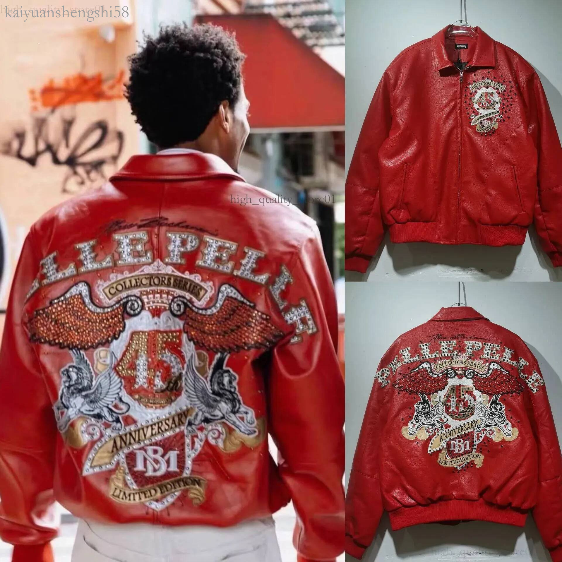 Pelle Leather Jacket High Quality Designer Diamond Encrusted Eagle Coat Wide Shp Windbreak Bomber 1978 Limited Edition Luxury Mens Casual Pelle Jack